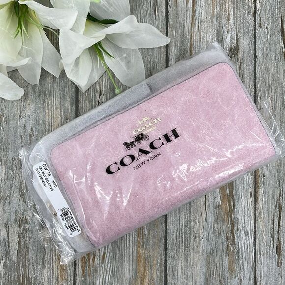 Coach Powder Pink Long Zip Around Wallet In Signature Canvas Bag Purse - Picture 7 of 7